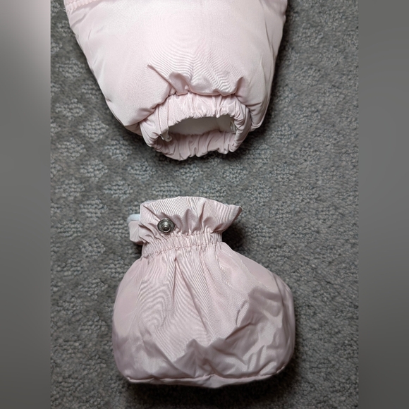 Pink Quilted Puffer Hooded Eskimo Baby Snowsuit Fleece Lined with Booties 90cm - Picture 5 of 8